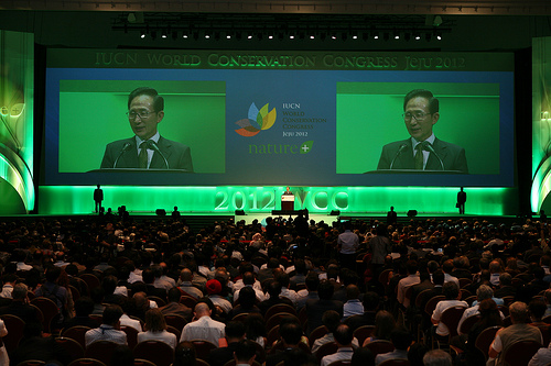 President Lee Myung-Bak of the Republic of Korea addresses opening of the IUCN Congress. © IUCN